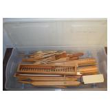 Lidded Tote of: Rag Shuttles + Weaving Tools w/