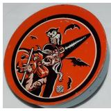 US Metal Toy Co Halloween Tin Litho Owl Witch