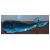 1991 W Ward Signed Blue Art Glass Whale Figure