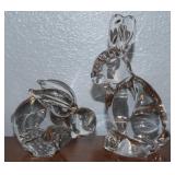 (2) Bunny Rabbit Figures w/ Clear Glass & Crystal