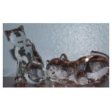 (2) Cat Figures w/ Bohemian 3.5" Sitting Crystal
