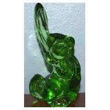 Vtg Viking Vaseline Art Glass Bunny Rabbit Figure