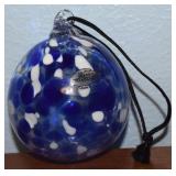 Blenko Art Glass Blue & White Ball Ornament