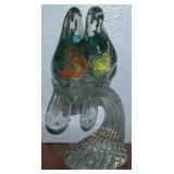 Vtg Blown Art Glass Love Birds Statue 10" Tall