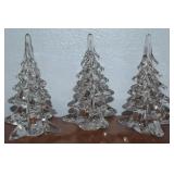 (3) Clear Art Glass Christmas Trees 6.25" Tall