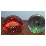(2) Art Glass Paperweights w/ Glow in the Dark