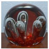 Vtg Controlled Bubble Red Art Glass Paperweight