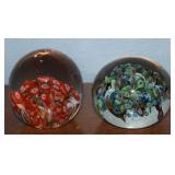 (2) Bubble & Cane Art Glass Paperweights