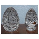 (2) Cut & Etched Lead Crystal Egg Paperweights