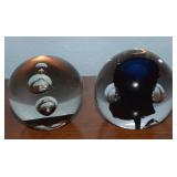 (2) Small Controlled Bubble Art Glass Paperweights