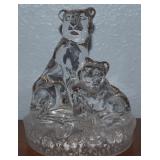 Royal Lead Crystal Lioness & Cubs Paperweight