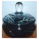 Hand Cut Blue to Clear Crystal Candy Dish w/Lid