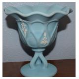 Vtg Westmoreland Blue Mist Satin Glass Compote