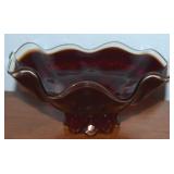 MCM Amberina Glass Footed Bowl 6.5" Wide