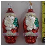 (2) Blown Glass Santa Claus Christmas Ornaments