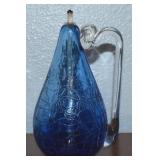 Vtg Blue Crackle Glass Handled Oil Lamp 6" Tall
