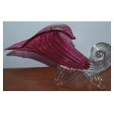 Vtg Chalet Art Glass Cranberry & Clear Footed