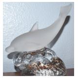 Vtg Frosted & Clear Glass Swimming Dolphin Fig