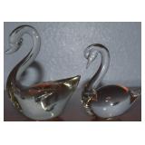 (2) Vintage Swan Figures w/ Art Glass & Crystal
