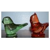 (2) Vtg Phoenix Studio Art Glass Red/Green Birds