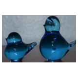 (2) Vtg Glass Blue Birds of Happiness Figures