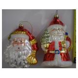 (2) Blown Glass Santa Claus Christmas Ornaments