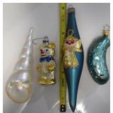(4) Vtg-Newer Blown Glass Christmas Ornaments w/