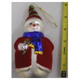 Blown Glass Snowman Christmas Ornament Flocked