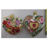(2) Blown Glass Christmas Ornaments: Hearts