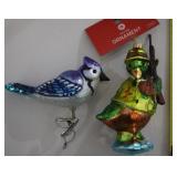 (2) Blown Glass Christmas Ornaments: Birds w/