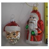 (2) Blown Glass Santa Claus Christmas Ornaments