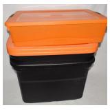 (2) Sterilite 19 Gallon Black/Orange Storage Tote+