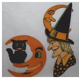 Vtg H.E Luhrs Diecut Halloween Witch & Cat w/Moon