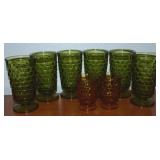 (8) Indiana Whitehall Footed Glasses w/ 6 Green