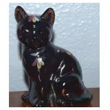Fenton Handpainted Iridescent Art Glass Cat Figure