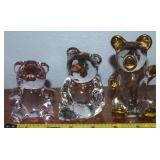 (3) Art Glass Teddy Bear Figures 4" Tallest Gold