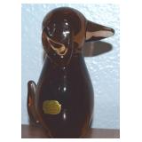Vtg Bohemian Art Glass Brown Dog Figure 4.75t