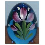 Fenton Blue Handpainted Art Glass Egg Paperweight