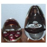 (2) Controlled Bubble Art Glass Paperweights