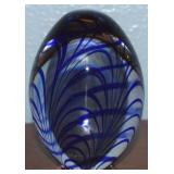 Vintage Blue Swirled Art Glass Paperweight 4 1/8t