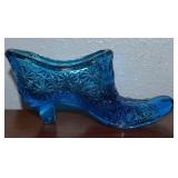 Vintage Fenton Blue Daisy & Button Shoe 6" L