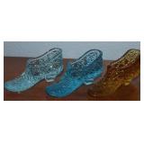 (3) Vintage Glass Shoes: Amber, Light / Blue 3.25"