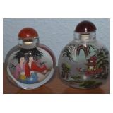 (2) Vtg Chinese Reverse Painted Glass Snuff