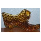 Vintage Fenton Amber Hobnail Glass Cat in Shoe