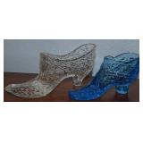 (2) Glass (Blue & Clear) Daisy & Button Shoes