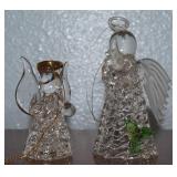 (2) Blown Art Glass Angel Figures - 2 5/8" Taller