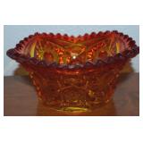Vtg LE Smith Amberina Glass Sawtooth Rim Bowl
