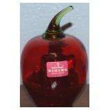 Vtg Viking Red Art Glass Apple Paperweight 4.5t