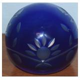 Vtg Bohemian Blue Cut to Clear Crystal Paperweight