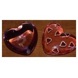 (2) Heart Shaped Art Glass Paperweights w/Murano